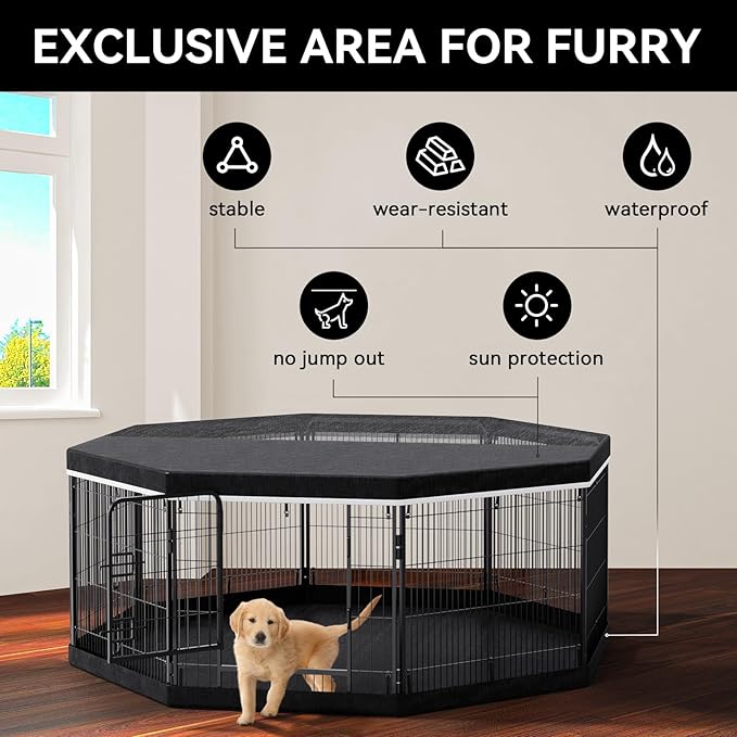 PJYuCien Dog Playpen Top Cover - Fits Most 8 Panels 32 Inch Width Metal Dog Fence Octagonal Dog Play Pen (Note: Only PlayPen Top Cover, NO PLAYPEN!)