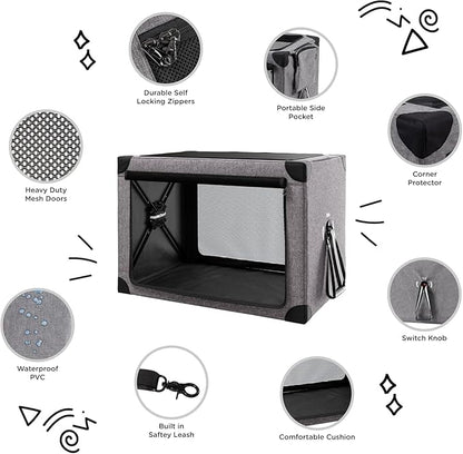 Collapsible Dog Crate - 32 Inch Portable Dog Travel Crate for Medium Dogs, Foldable Dog Crate with Detachable Storage Bag, Removable Pad, and Mesh Windows for Outdoor & Indoor