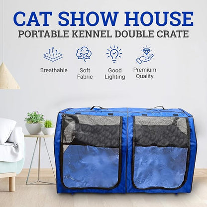 Cat Show House Portable Kennel Double Crate for Home or Travel Easy Fold Compact Storage Dog Pet House All Soft Mats Include