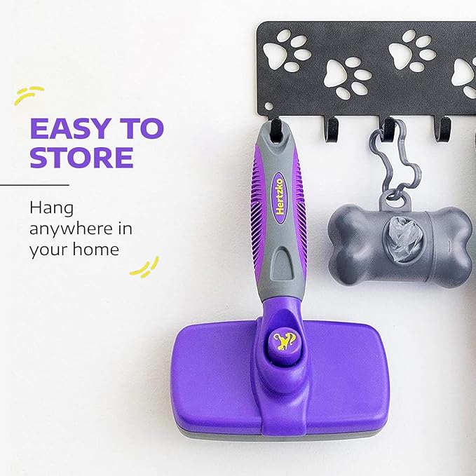 Hertzko Self Cleaning Slicker Brush for Dogs and Cats - Pet Hair Brush for Shedding Long and Short Hair - Grooming Brush with Easy Clean Retractable Bristles - Cat and Dog Grooming Tool - Purple