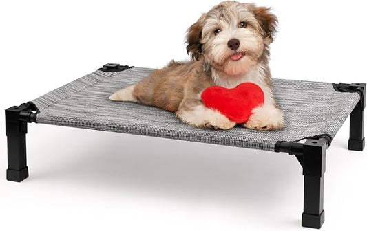 Cooling Elevated Dog Bed, Raised Dog Bed with Washable Breathable Mesh and Metal Frame, Portable Dog Cot Bed with No-Slip Feet for Outdoor and Indoor Use