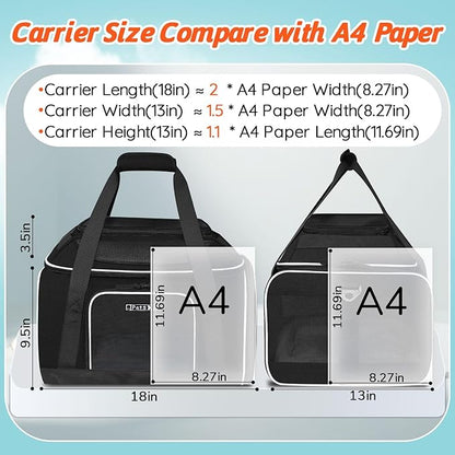 Petskd Top-Expandable Pet Carrier 18x13x9.5 Inches Southwest Allegiant Airline Approved, Soft-Sided Carrier for Small Cats and Dogs with Locking Safety Zippers and Anti-Scratch Mesh(Black)