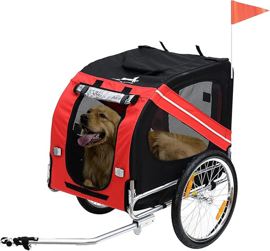 Aosom Dog Bike Trailer Pet Cart Bicycle Wagon Cargo Carrier Attachment for Travel with 3 Entrances Large Wheels for Off-Road & Mesh Screen