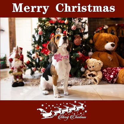 Unique style paws Christmas Dog Collar with Flower Tie Winter Gingerbread Snowman Theme Puppy Collar for Small Medium Large Dogs-L