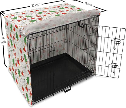 Ambesonne Christmas Dog Crate Cover, Xmas Santa Claus Tree on Colorful Polka Dot Backdrop Surprise Boxes Art, Easy to Use Pet Kennel Cover for Small Dogs Puppies Kittens, 22 Inch, Green and Red