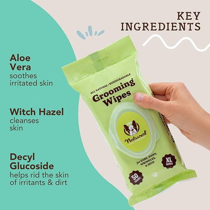 Natural Dog Company Grooming Bundle with (1) Itchy Dog Shampoo,12 oz. and (3) Grooming Wipes, 50 Count Each