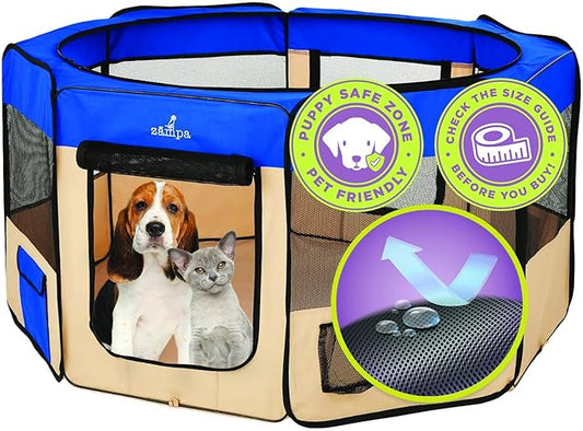 Zampa Dog Playpen Medium 45"x45"x24" Pop Up Portable Playpen for Dogs and Cat, Foldable | Indoor/Outdoor Pen & Travel Pet Carrier + Carrying Case.