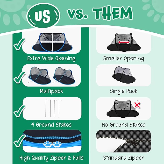 Evergreen Pet Supplies [2 Pack] Extra Large Animal Play Tent for Cats, Dogs, Lizards & Other Small Animals - Pet Enclosures w/Stakes & Carry Bag - Portable - Pop Up Pet Playpen - Breathable Mesh Tent