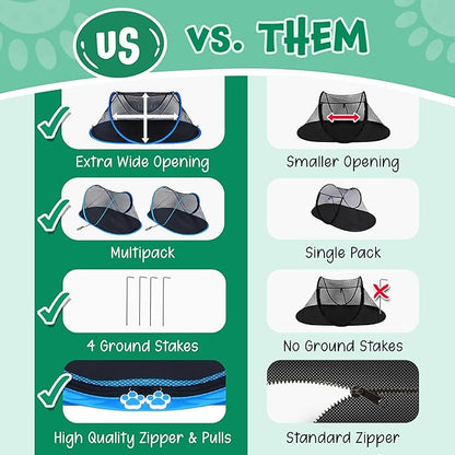 Evergreen Pet Supplies [2 Pack] Extra Large Animal Play Tent for Cats, Dogs, Lizards & Other Small Animals - Pet Enclosures w/Stakes & Carry Bag - Portable - Pop Up Pet Playpen - Breathable Mesh Tent