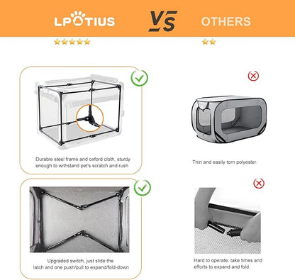 Collapsible Dog Crate for Large Dogs, Portable Travel Dog Crate Soft Pet Kennel with 4-Door Chew Proof Mesh Windows for Indoor & Outdoor