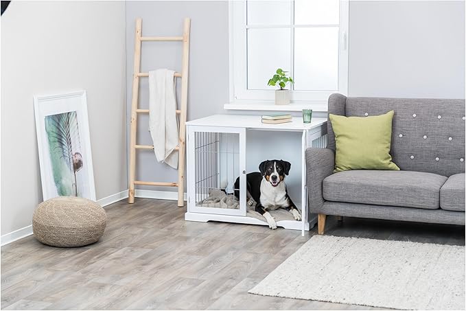 TRIXIE 38.7" Indoor Dog Crate, Wooden Crate Table for Dogs Up to 66 lb, Large Dog Kennel, Perfect in Any Room, White