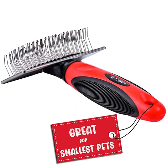 Mini Brush for Dogs and Cats - Coated Tips Massage Skin - Long Pins Remove Mats, Tangles in Long and Poodle Fur