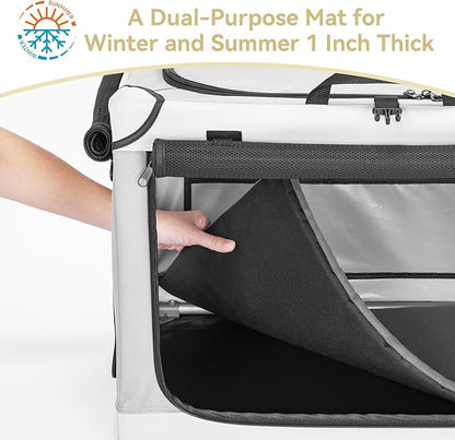 PETSFIT Collapsible Dog Crate, Soft Dog Crate - 40 Inch Easy Set-up, Light, Sturdy, Comfy Inside with Thicken Mat, Portable Kennel for Home and Travel Light Grey