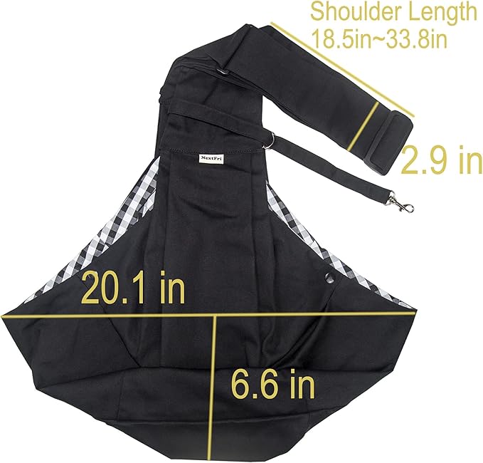 Pet Sling Carrier Adjustable Shoulder Strap Puppy Tote Hands Free Reversible Pet Backpack for Outdoor Travel Black