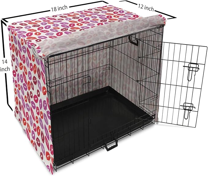 Lunarable Kiss Dog Crate Cover, Fun Colorful Design Lipsticks Kisses Fashion Illustration Print Artwork, Easy to Use Pet Kennel Cover for Medium Large Dogs, 18 Inch, Fuchsia and Raspberry