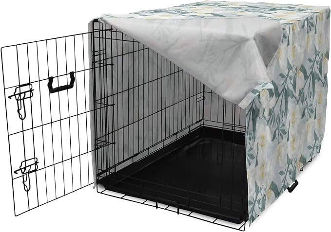 Lunarable Jasmine Dog Crate Cover, Delicate Pointy Petals Flower in Muted Tones, Easy to Use Pet Kennel Cover for Small Dogs Puppies Kittens, 22 Inch, Pale Teal Pale Blue