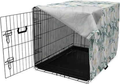 Lunarable Jasmine Dog Crate Cover, Delicate Pointy Petals Flower in Muted Tones, Easy to Use Pet Kennel Cover for Small Dogs Puppies Kittens, 22 Inch, Pale Teal Pale Blue