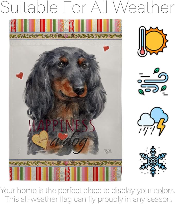 Breeze Decor Blue Long Hair Dachshund Happiness House Flag-Pack Dog Puppy Spoiled Paw Canine Fur Pet Nature Farm Animal Creature Vintage Applique Garden Yard Gift Double-Sided, Made in USA
