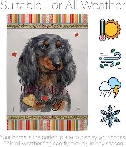 Breeze Decor Blue Long Hair Dachshund Happiness House Flag-Pack Dog Puppy Spoiled Paw Canine Fur Pet Nature Farm Animal Creature Vintage Applique Garden Yard Gift Double-Sided, Made in USA