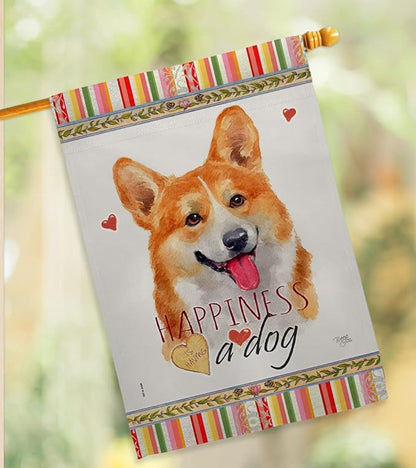 Breeze Decor Fawn Corgi Happiness House Flag Pack Dog Puppy Spoiled Paw Canine Fur Pet Nature Farm Animal Creature Vintage Applique Banner Small Garden Yard Gift Double-Sided, Made in USA