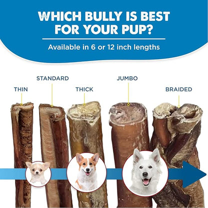 Best Bully Sticks 12 Inch Jumbo Bully Sticks for Large Dogs - 100% Natural, Grass-Fed Beef - Single Ingredient Grain and Rawhide Free Bully Stick Dog Chews | 8 Pack