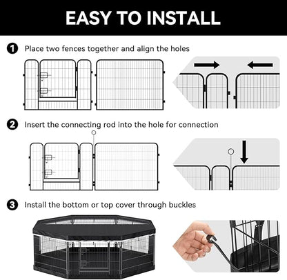 PJYuCien Dog Playpen Plus Storage Bag for Camping, 32" H Dog Pen with Extra Hard Bottom and Top，Heavy Duty Foldable Puppy Playpen for Puppies/Small and Medium Dogs, 8 Panels