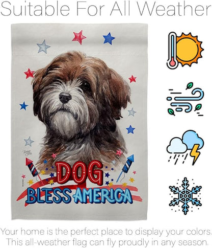 Breeze Decor Patriotic Brown Tibetan Terrier Garden House Flag-Kit Dog Puppy Spoiled Paw Canine Fur Pet Nature Farm Animal Creature Decoration Banner Small Yard Gift Double-Sided, Made in USA