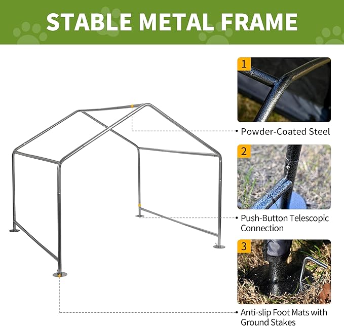Extra Large Dog House Outside, Dog Tent Outdoor, Big Dog Shade Shelter Doghouse Canopy, Water Resistant Dog shelter with Ground Nail, Gray Sun Rain Cover for Pet Cat Livestock 4'x 4'x 3.3