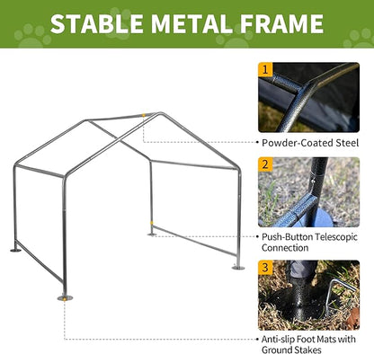 Extra Large Dog House Outside, Dog Tent Outdoor, Big Dog Shade Shelter Doghouse Canopy, Water Resistant Dog shelter with Ground Nail, Gray Sun Rain Cover for Pet Cat Livestock 4'x 4'x 3.3