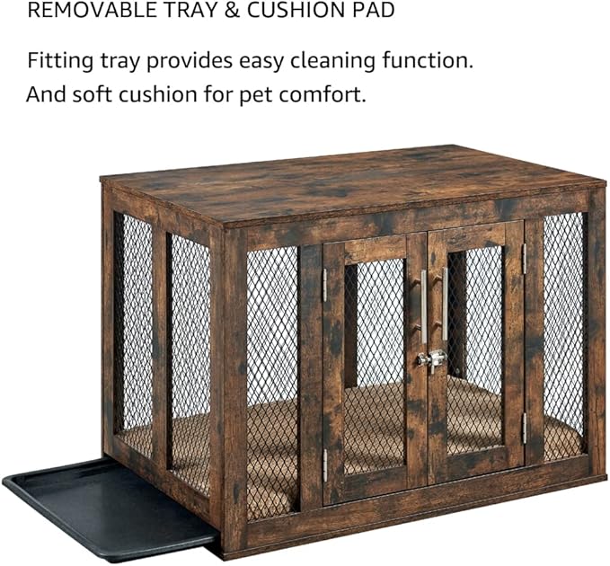 unipaws Furniture Dog Crate with Tray for Medium Dogs, Indoor Aesthetic Puppy Kennel Pet House Dog Cage with Door, Modern Decorative Wood Pretty Cute Fancy End Side Table Nightstand, Rustic