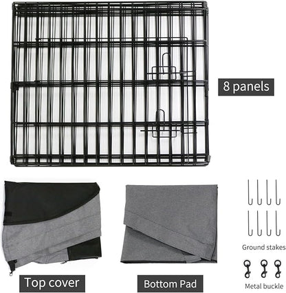 PETIME Foldable Metal Dog Exercise Pen/Pet Puppy Playpen Kennels Yard Fence Indoor/Outdoor 8 Panel 24" W with Top Cover and Bottom Pad (Playpen+Bottom+Top Cover, 8 Panels 36" H)