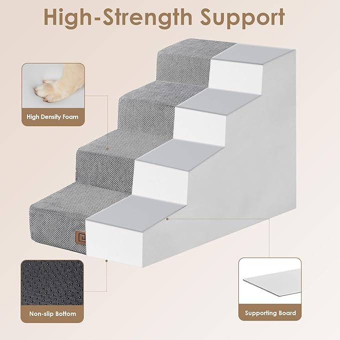 EHEYCIGA Dog Stairs for Small Dog 19.7”H, 4-Step Slope Dog Stairs for High Beds and Couch, Pet Steps with Non-Slip Bottom, Low Ramp and Larger Step Area