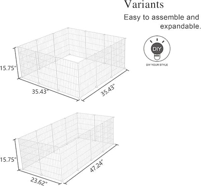 C&AHOME Pet Playpen, Small Animals Supplies, 16 Panels Exercise Playpens Cage, C Grids Portable Yard Fence Indoor, Ideal for Guinea Pigs, Pet Products, DIY Metal Yard Fence, 12" × 15" White UPPM3416W
