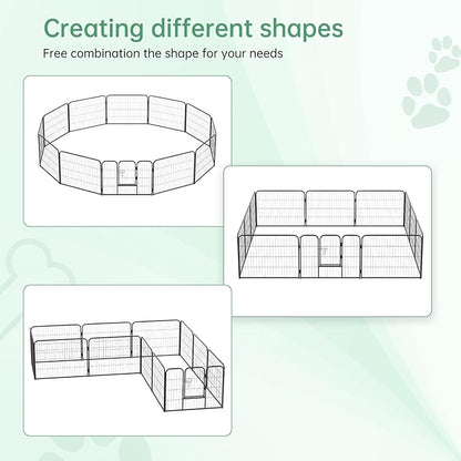 FDW Dog Playpen Dog Pen Dog Kennel 12 Panels 24 Inch Height Indoor Outdoor Folding Metal Portable Puppy Exercise Pen Heavy Duty Dog Fence for Yard Camping,Black