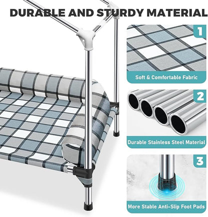 Elevated Dog Pet Bed House - Weatherproof 2-in-1 Indoor Outdoor Pet Cot with Canopy Cooling Portable Raised Dog Bed with Pillow for Camping Beach (DMHK-22)