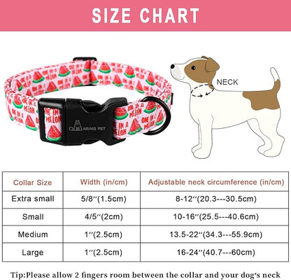 ARING PET Summer Dog Collar-Cute Watermelon Dog Collar for Small Dogs, Adjustable Soft Cotton Girl Dog Collars for Small Medium Large Dogs, Small