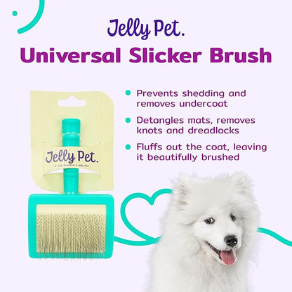 Jelly Pet Universal Slicker Brush for Dogs, Grooming Brush, Remove Tangles and Dead Undercoat, Tuffer Than Tangles, Doodle Huskie Sheep Dog Golden Retriever German Shepherd, Firm Pins, Teal, Large