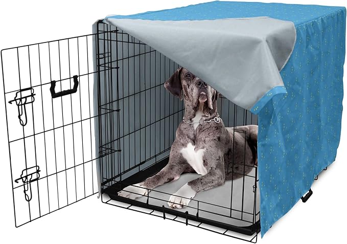 Lunarable Yellow and Blue Dog Crate Cover, Stars in The Sky Themed Vibrant Colored Celestial Pattern, Easy to Use Pet Kennel Cover for Medium Large Dogs, 48 Inch, Blue Yellow