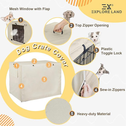 Explore Land 42 inches Dog Crate Cover Heavy Duty Polyester Pet Kennel Sunshade Universal Fit for Wire Cage (Light Tan)