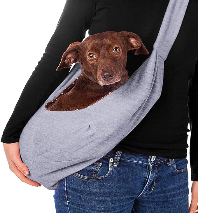 Dog Cat Sling Carrier-Reversible Puppy Carrier for Small Dogs Hands Free Pet Papoose Bag Soft Breathable Cotton Pouch and Tote Outdoor Travel Bag with a Colorful Rope Ball