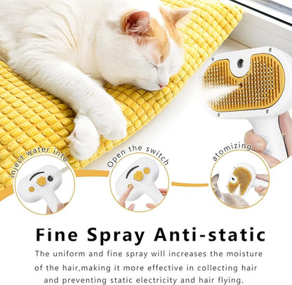 Pet Steam Brush for Dog & Cat – 3-in-1 Spray Hair Removal Comb – Steam for Shedding & Grooming – Water Brush for Long & Short Haired Pets – Spritz Defur Comb – Includes Waterless Shampoo