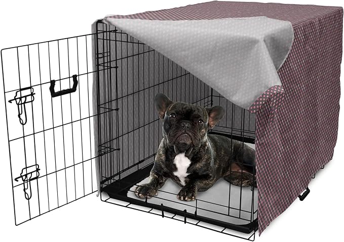 Lunarable Dusty Rose Dog Crate Cover, Retro Polka Dots Pattern in Pink Colors Spotted Texture Image, Easy to Use Pet Kennel Cover for Cats & Medium Dogs, 24 Inch, Pink Peach Charcoal Grey