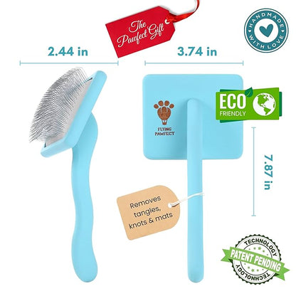 Pet Slicker Brush With Soft Massage Grooming Stainless Steel Pins - For Dematting, Shedding Fur, and Undercoat - Ideal Gift for Professional Pet Groomers - Long Slicker Brush - Flying Pawfect