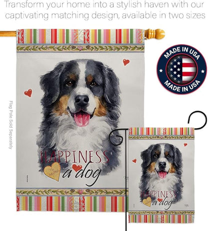 Breeze Decor Bernese Mountain Happiness House Flag Set Dog Puppy Spoiled Paw Canine Fur Pet Nature Farm Animal Creature Decoration Banner Small Garden Yard Gift Double-Sided, Made in USA