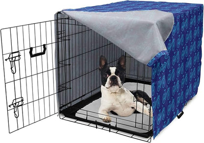 Lunarable Contemporary Blue Dog Crate Cover, Repetitive Pattern with Silhouette Style Bicycles, Easy to Use Pet Kennel Cover for Small Dogs Puppies Kittens, 22 Inch, Dark Violet Sky Blue