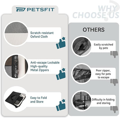 PETSFIT Portable Dog Playpen, 29" Dia Puppy Playpen with Zipper Removable Mesh Top Cover and Leakproof Playpen Bottom Mat-Cat Playpen Indoor/Outdoor for Cats,Dogs&Small Animals