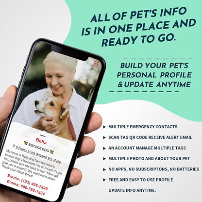 MYLUCKYTAG Service Dog Tag, NFC & QR Code Smart Pet ID Tag Personalized Dog Tag, Online Pet Profile, Pet Location Alert Email, Digital Pet Tag, Quiet Pet Tag, Durable Pet ID, Dog Collar Tag