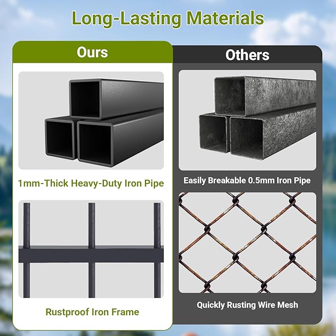 Rovibek 10x10 FT Dog Kennel Outside, Dog Kennels Outdoor with 2 Height Adjustable Rotating Feeder Bowls, Dog Enclosure Outdoor, Outside Dog Kennel with Roof, Outside Kennel for Large Dogs