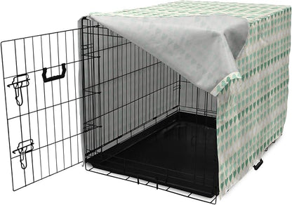 Lunarable Aquamarine Dog Crate Cover, Romantic Pattern with Heart Shapes in Rows, Easy to Use Pet Kennel Cover for Cats & Medium Dogs, 24 Inch, Champagne Laurel Green