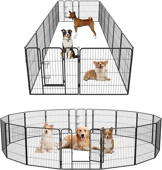 FDW Dog Playpen Dog Pen Dog Kennel 16 Panels 32 Inch Height Indoor Outdoor Folding Metal Portable Puppy Exercise Pen Heavy Duty Dog Fence for Yard Camping,Black